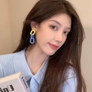 Chain Geometric Color-block Earrings New